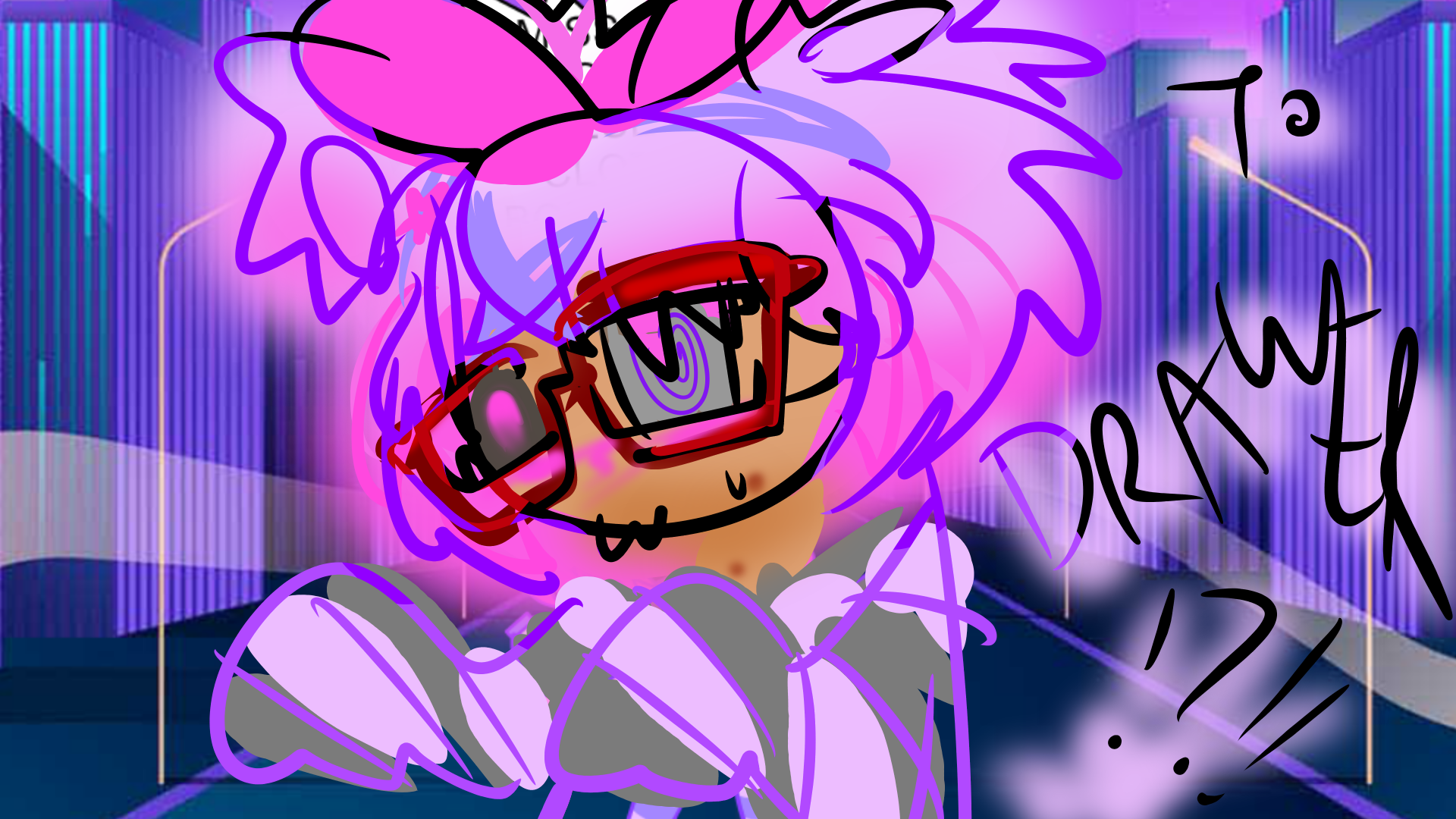 drawing of ASTROIDO on cityscape bg